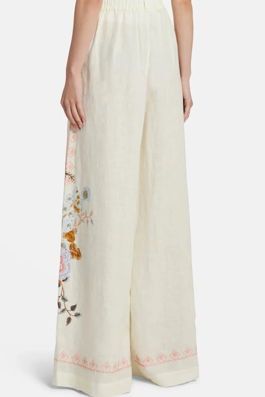 Embroidered Wide Leg Waisted Pants