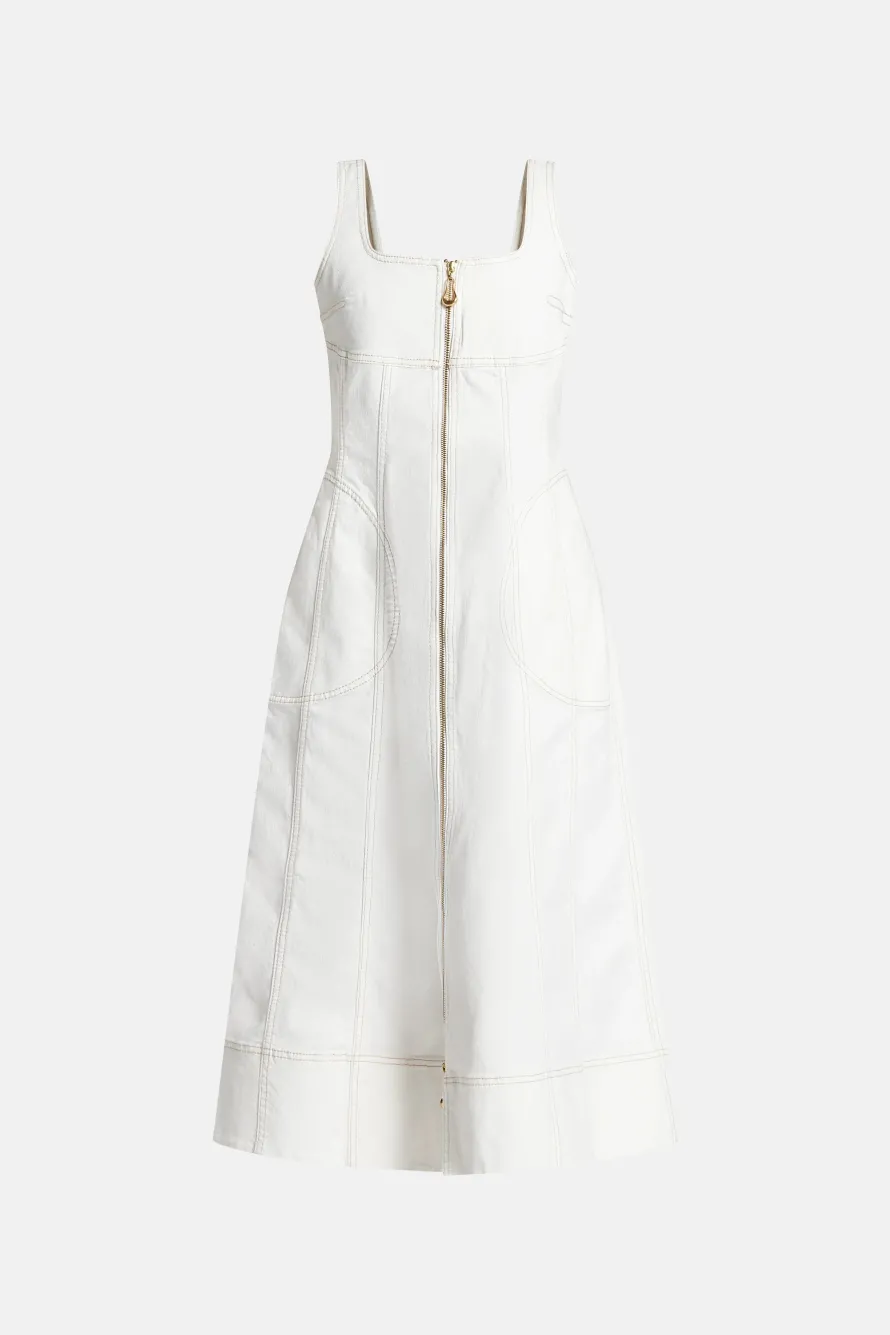 Emilie Denim Cotton Midi Dress in White