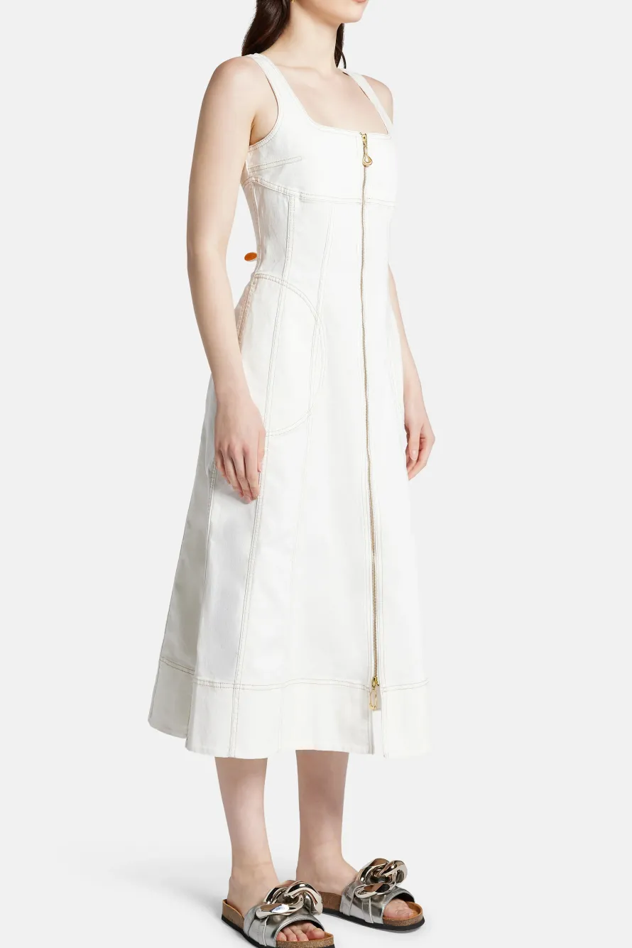 Emilie Denim Cotton Midi Dress in White