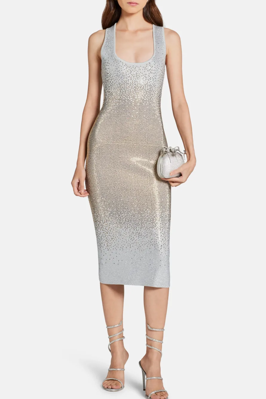 Essie Embellished Sleeveless Midi Dress in Silver