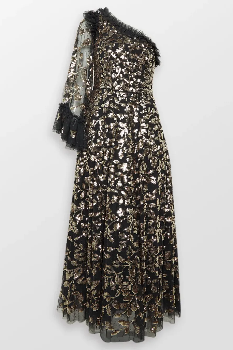 Falling Leaves One Shoulder Evening Dress