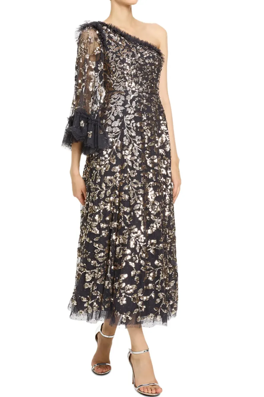 Falling Leaves One Shoulder Evening Dress