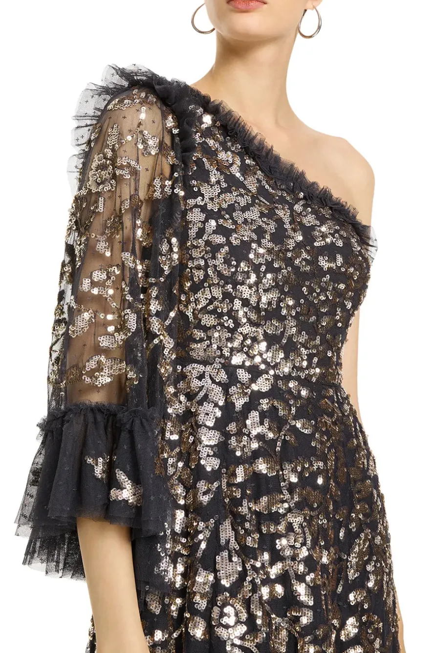 Falling Leaves One Shoulder Evening Dress