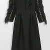 Feather sleeve Ankle length dress