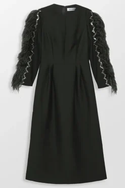 Feather sleeve Ankle length dress