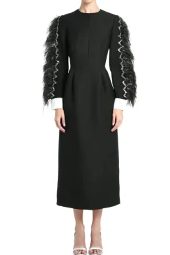 Feather sleeve Ankle length dress