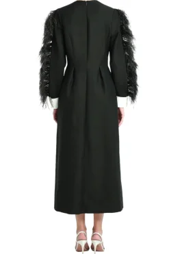 Feather sleeve Ankle length dress