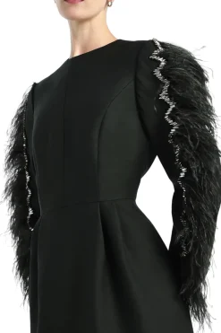 Feather sleeve Ankle length dress