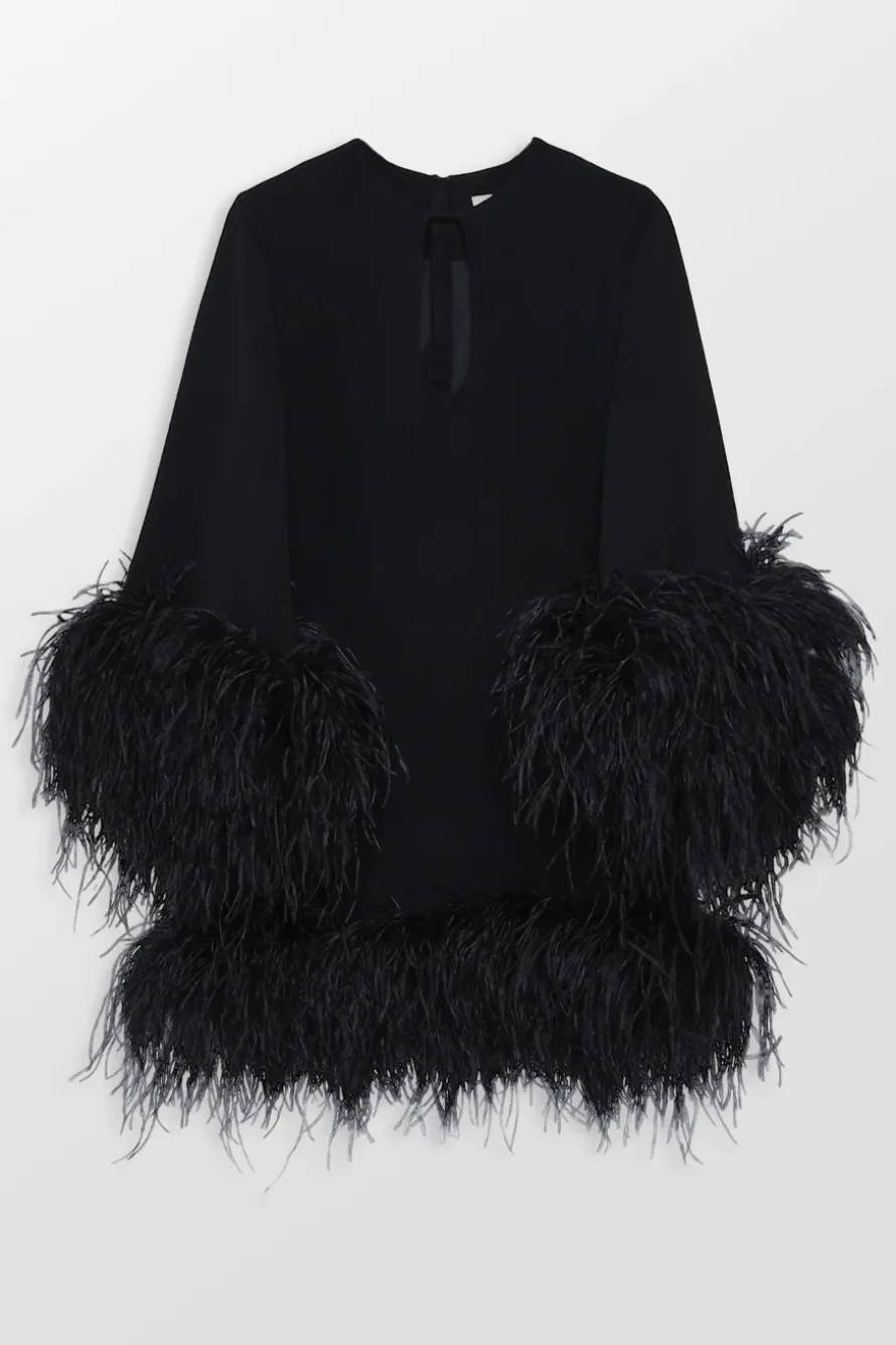 Feather Trim Mini Dress
