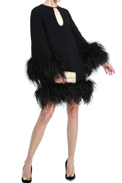 Feather Trim Mini Dress