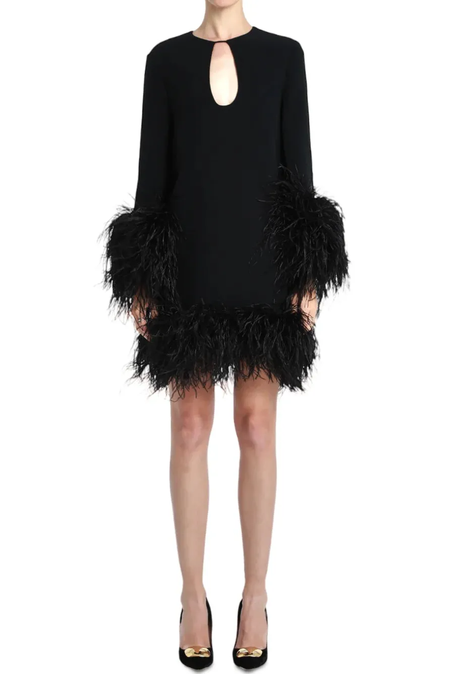 Feather Trim Mini Dress