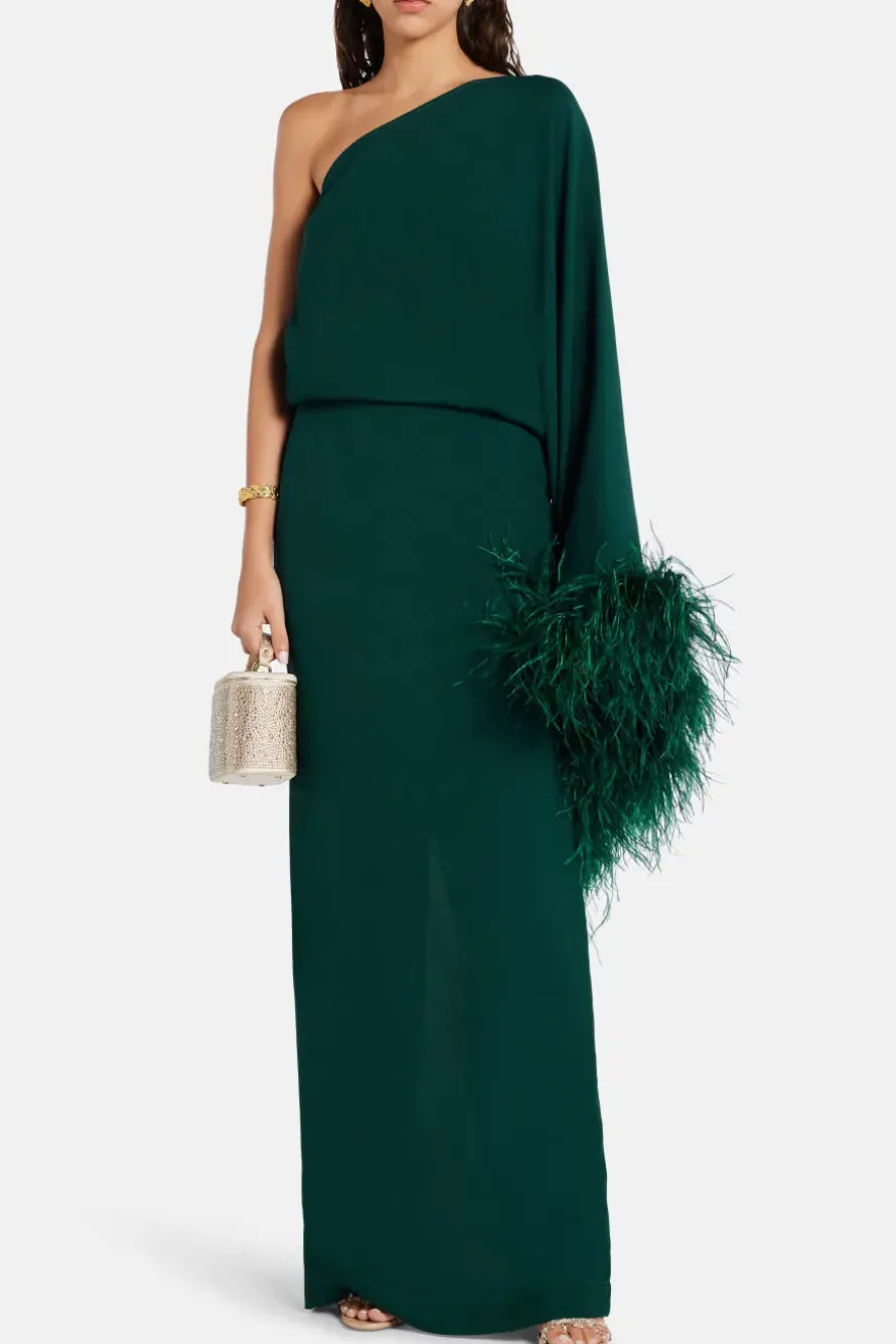 Feathered Eternity One Shoulder Maxi Dress