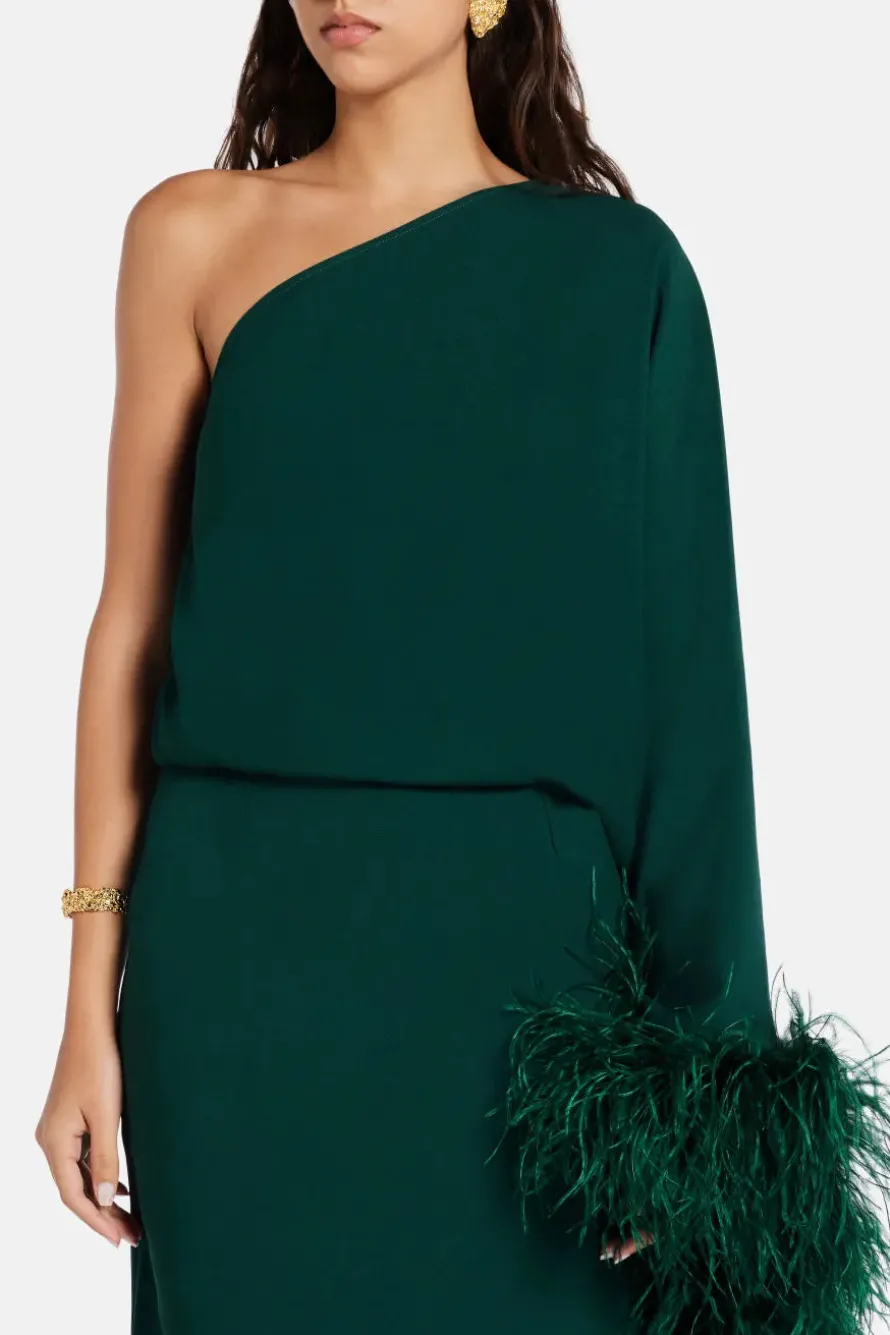 Feathered Eternity One Shoulder Maxi Dress