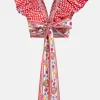 Floral Ruffle V Neck Wrap Cotton Top in Red