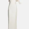 Floral Satin Sleeveless Evening Dress in Beige