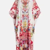 Floral Shoestring Strap Silk Kaftan in Red and White