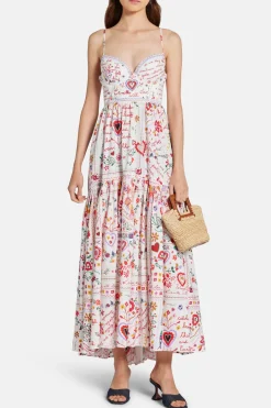 Floral Sleeveless Cotton Maxi Dress With Full Skirt in Red and White