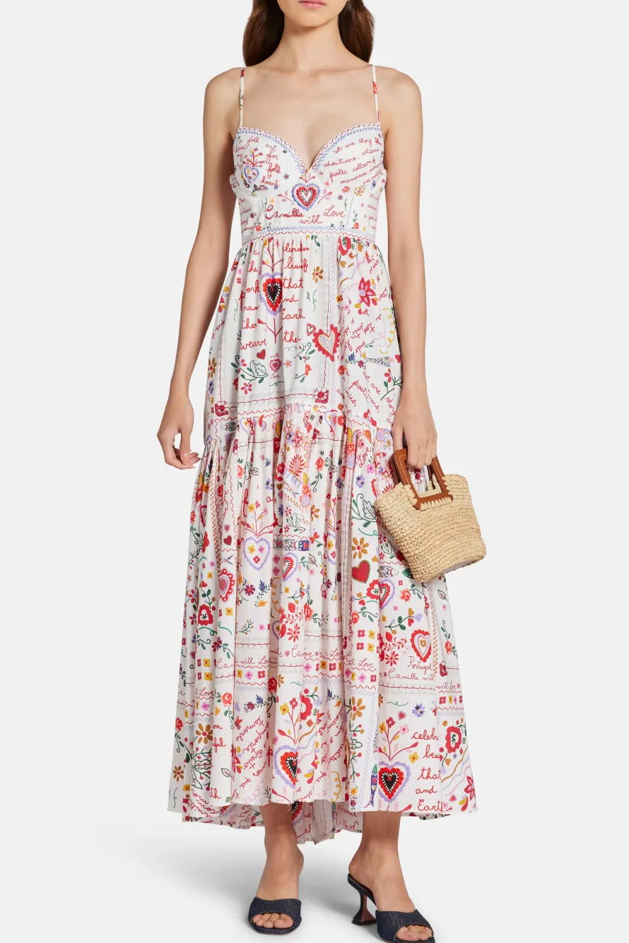 Floral Sleeveless Cotton Maxi Dress With Full Skirt in Red and White