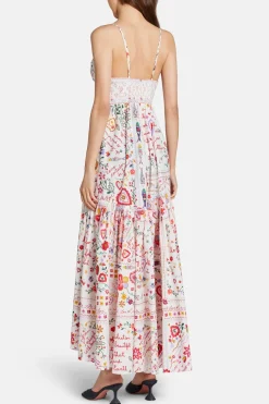 Floral Sleeveless Cotton Maxi Dress With Full Skirt in Red and White