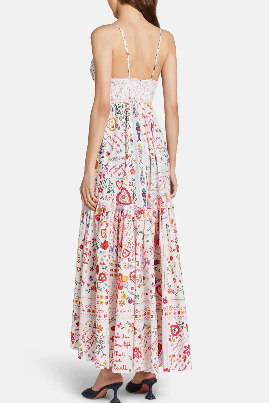 Floral Sleeveless Cotton Maxi Dress With Full Skirt in Red and White