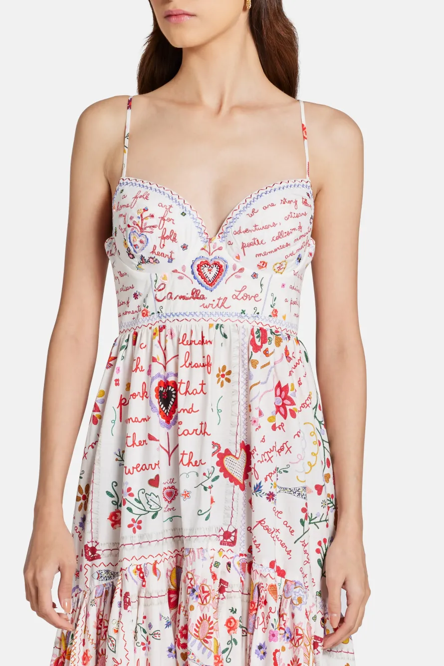 Floral Sleeveless Cotton Maxi Dress With Full Skirt in Red and White