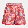 Floral Tuck Front Cotton Shorts in Red