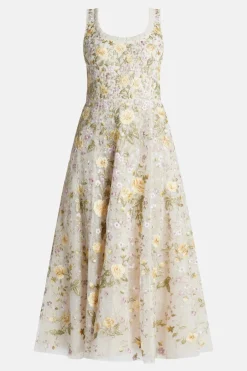 Florine Sleeveless Ballerina Floral Midi Dress in Cream