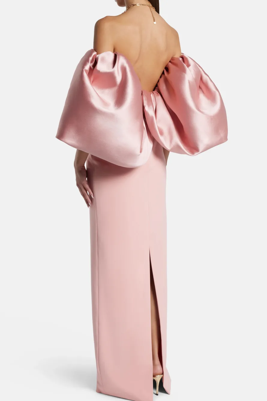 Floris Off Shoulder Puff Sleeve Evening Dress in Pink