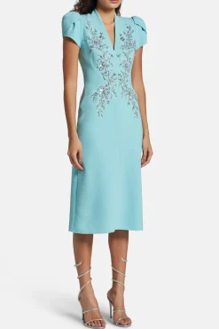 Freya Embellished Cocktail Midi Dress in Blue