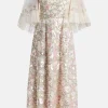Garden Delight Gloss Sequin Midi Dress in Cream and Pink