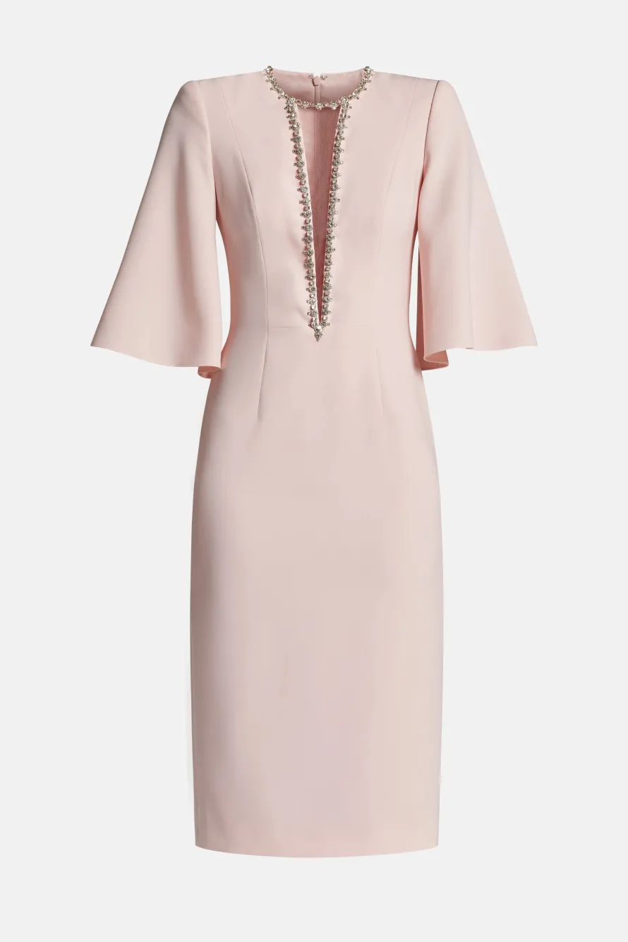 Grace Embellished Cocktail Midi Dress in Pink