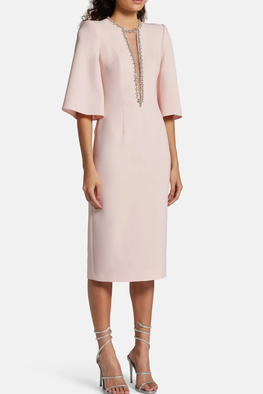 Grace Embellished Cocktail Midi Dress in Pink