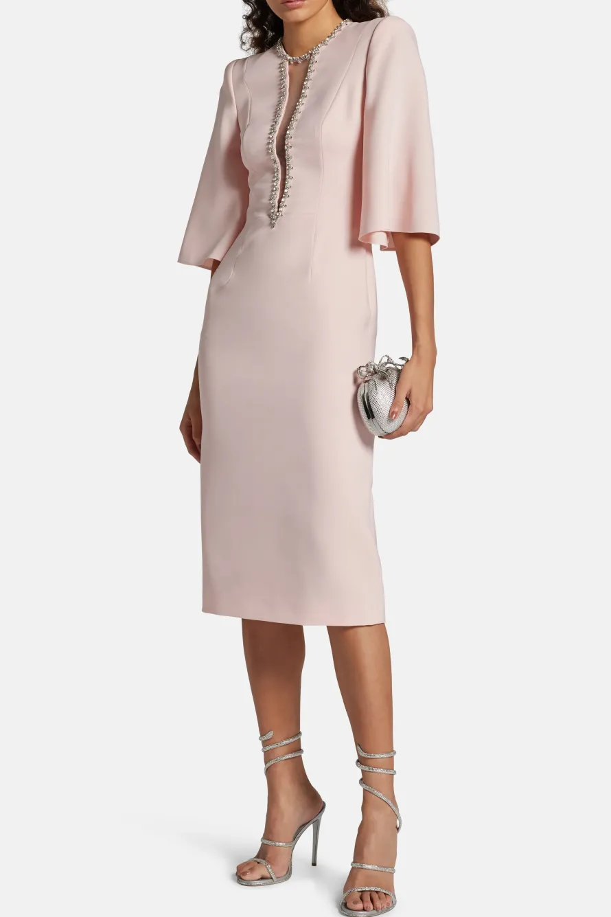 Grace Embellished Cocktail Midi Dress in Pink