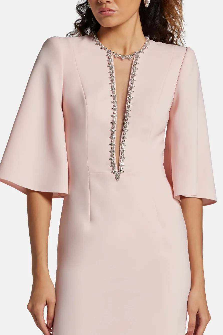 Grace Embellished Cocktail Midi Dress in Pink