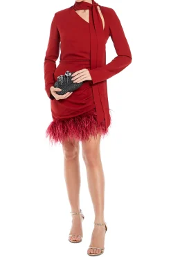 High Neck Mini Dress With Feather Hem