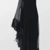 Hut One Shoulder Fringe Maxi Dress