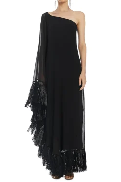 Hut One Shoulder Fringe Maxi Dress