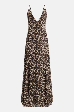 Isabel Leopard Print Maxi Dress in Brown/ Beige