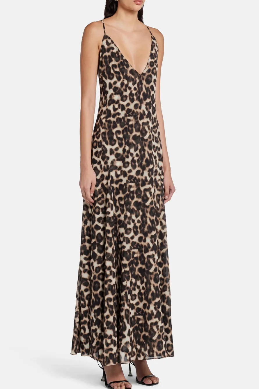Isabel Leopard Print Maxi Dress in Brown/ Beige