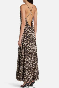 Isabel Leopard Print Maxi Dress in Brown/ Beige
