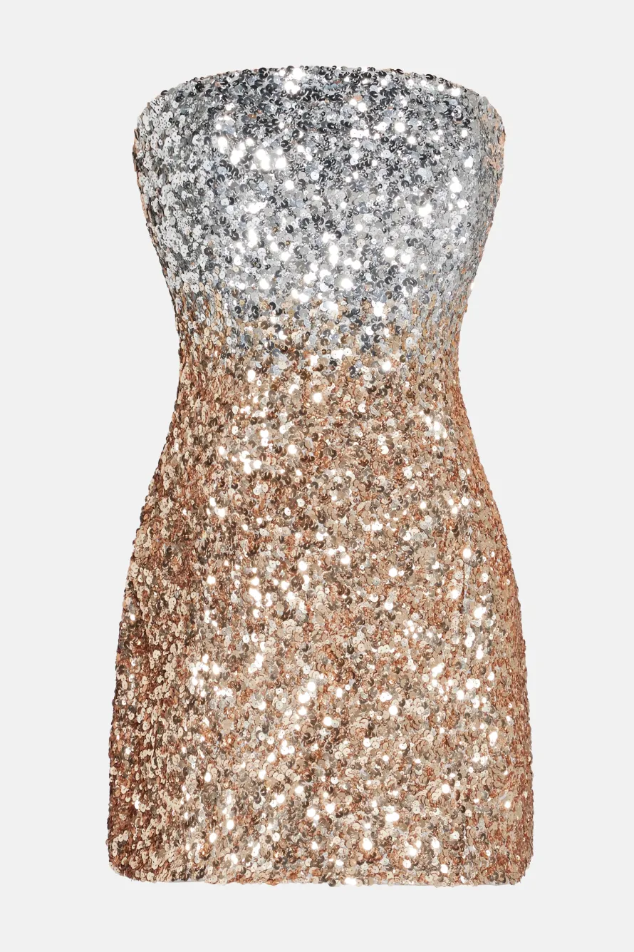 Kameron Embellished Mini Dress in Silver and Gold