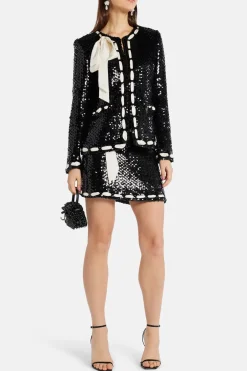 Lamoine Sequins Lovina Bow Knit Mini Skirt in Black/ White