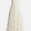 Lola Backless Ruffle Maxi Dress in Cream