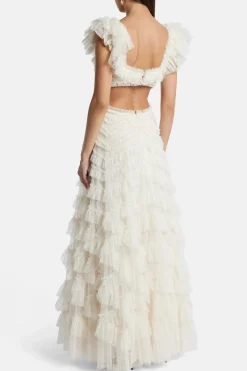 Lola Backless Ruffle Maxi Dress in Cream