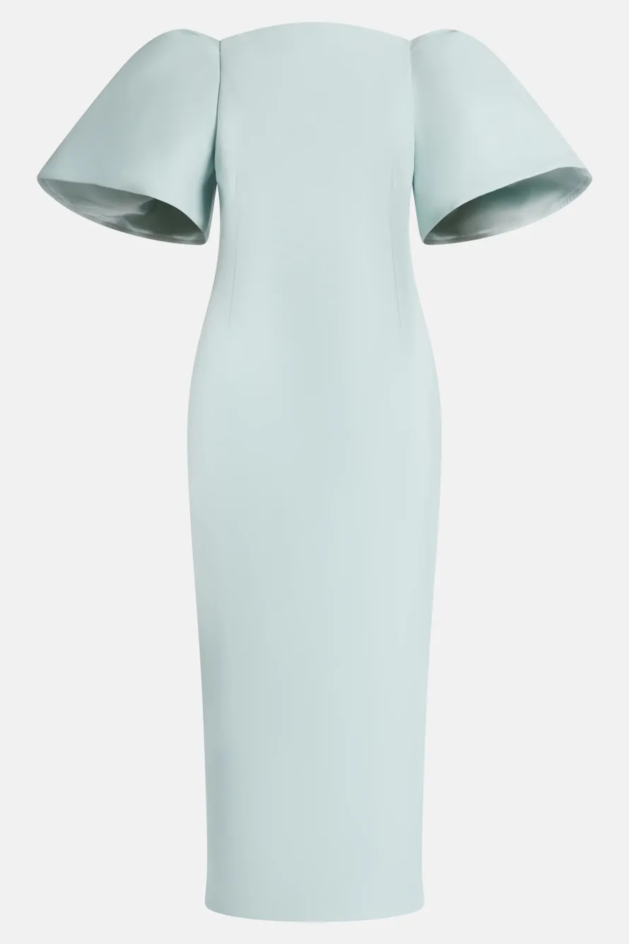 Lora Puff Sleeve Midi Dress in Blue