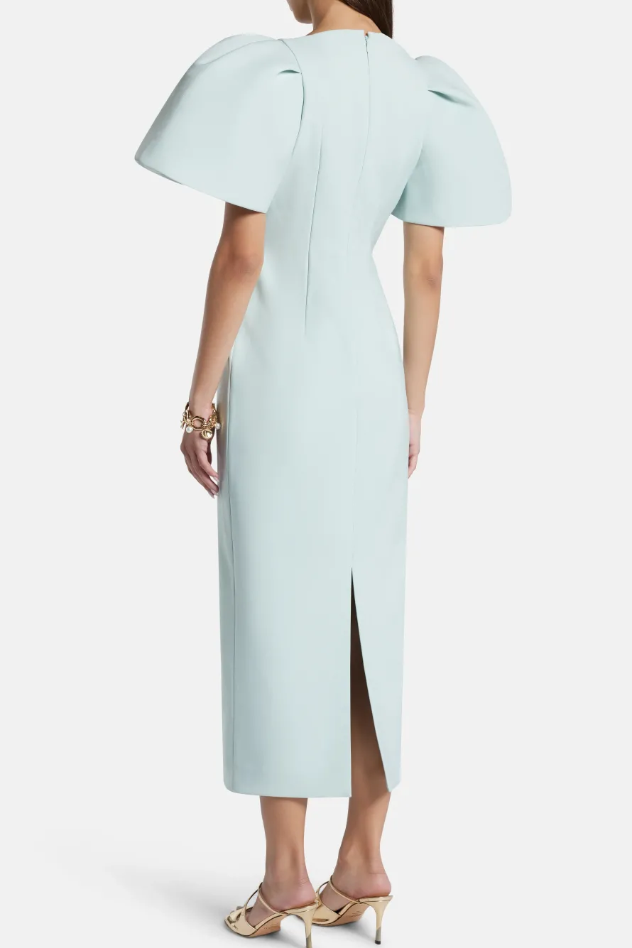 Lora Puff Sleeve Midi Dress in Blue