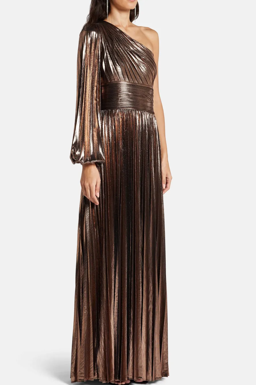 Lysandra Shimmer One Shoulder Evening Dress in Bronze and Gold