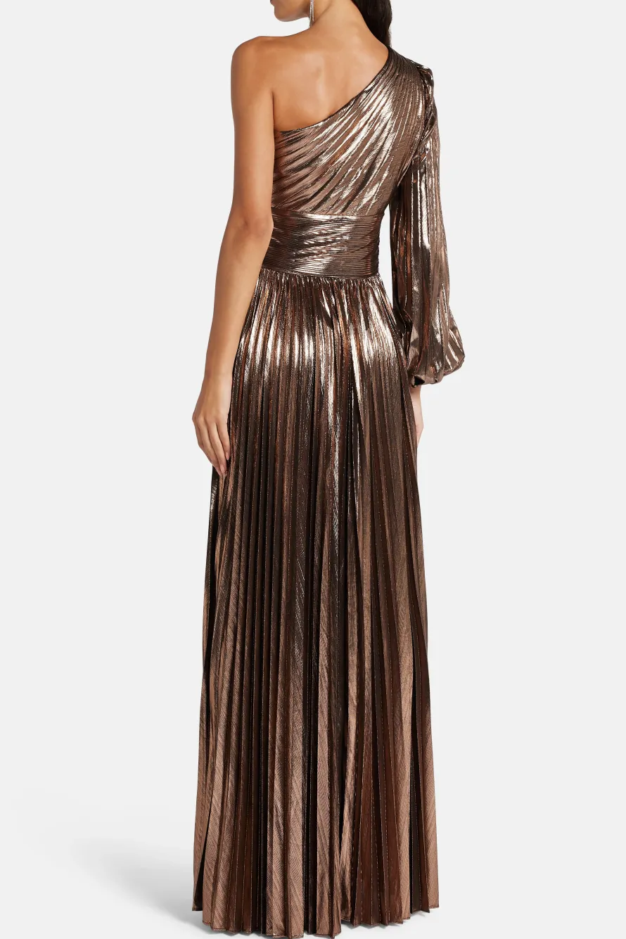 Lysandra Shimmer One Shoulder Evening Dress in Bronze and Gold
