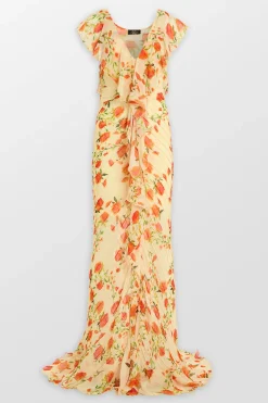 Macaroon Flutter Sleeve Ruffle Maxi Dress