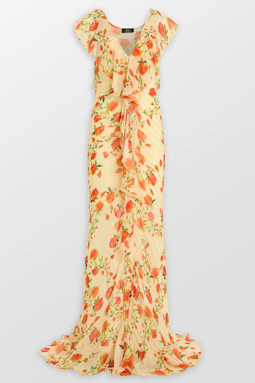 Macaroon Flutter Sleeve Ruffle Maxi Dress